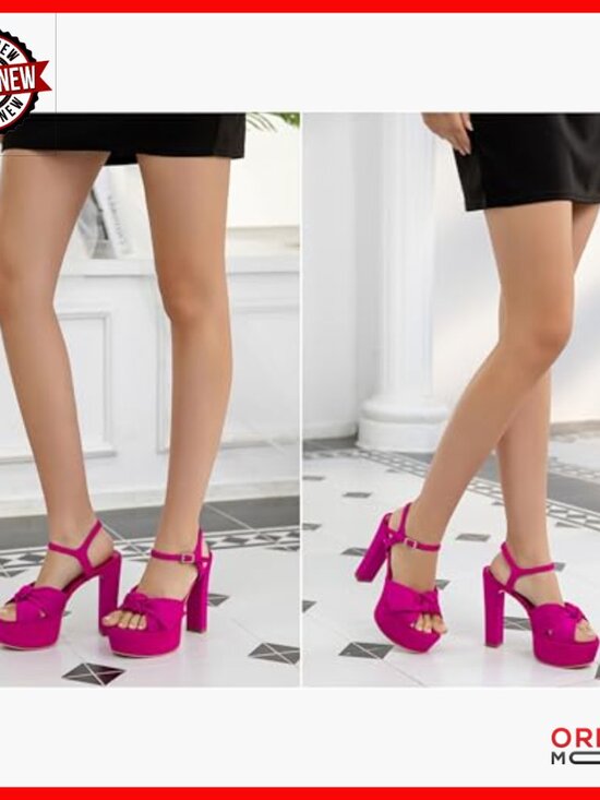 Platform Heels Chunky Block Strappy Sandals with Bow Open Toe Ankle Strap